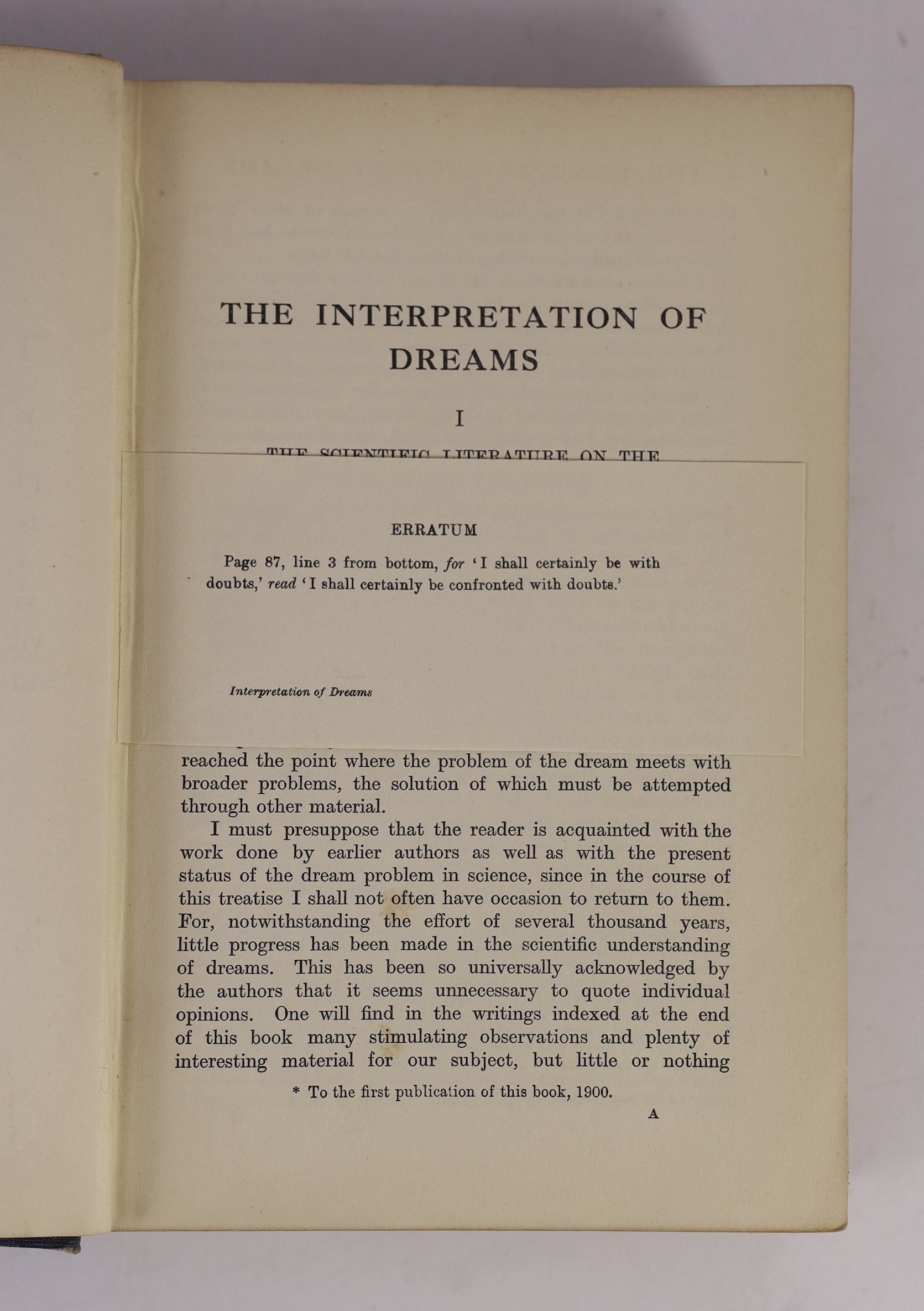 Freud, Sigmund - The Interpretation of Dreams, 1st edition in English, 8vo, original cloth, George Allen, London, 1913